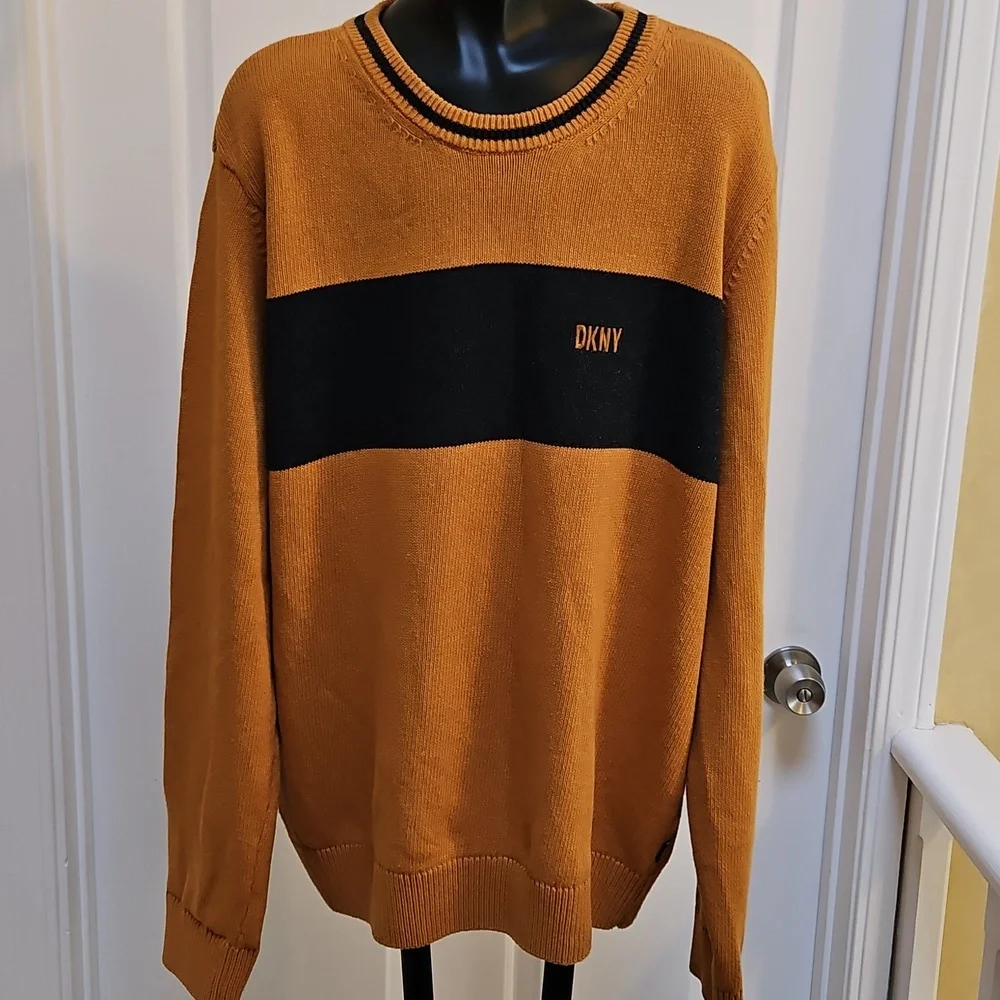 DKNY Men's Orange and Black Sweater - XL